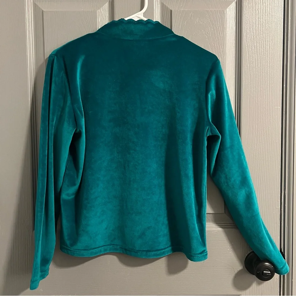 Together Teal Lace-Trimmed Button Top - Picture 5 of 6